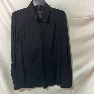 INC 12 black long puffed sleeve button down stretchy blouse small buttons euc